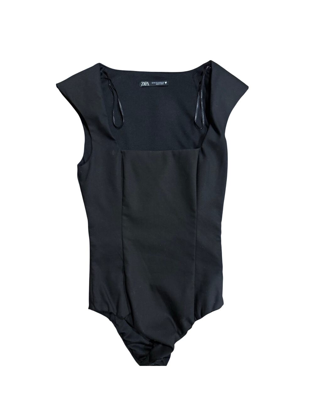 Zara sleeveless black padded pleats lined fancy snap body suit Women's XS top